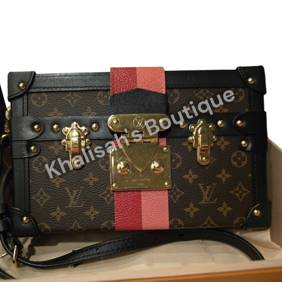 Rare! Louis Vuitton Petite Malle Handbag Limited Edition Stripes Monogram Canvas - Picture 13 of 16